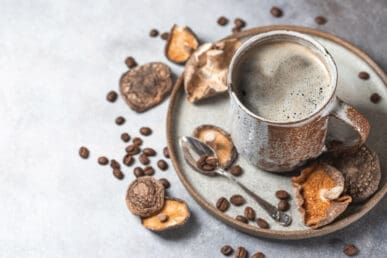 Cup of Coffee with Mushrooms on a table
